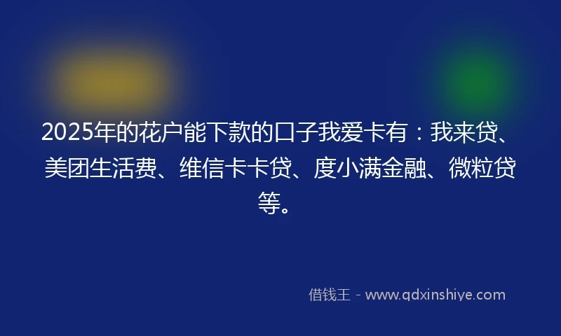 2025年的花户能下款的口子我爱卡有：我来贷、美团生活费、维信卡卡贷、度小满金融、微粒贷等。