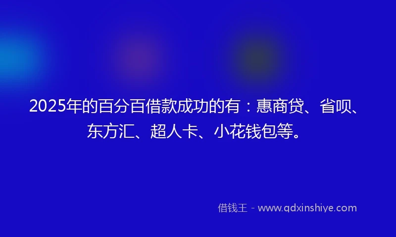 2025年的百分百借款成功的有：惠商贷、省呗、东方汇、超人卡、小花钱包等。
