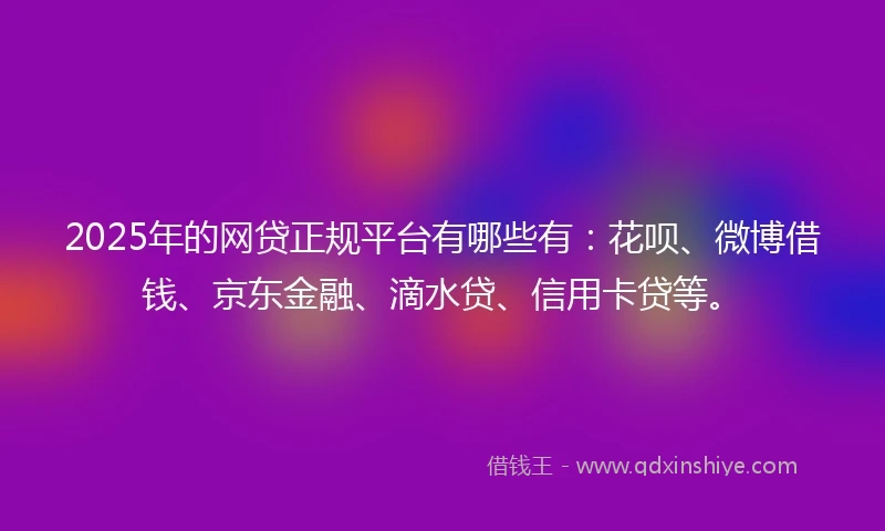 2025年的网贷正规平台有哪些有：花呗、微博借钱、京东金融、滴水贷、信用卡贷等。