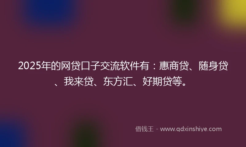 2025年的网贷口子交流软件有：惠商贷、随身贷、我来贷、东方汇、好期贷等。