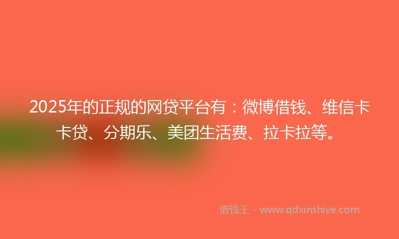 2025年的正规的网贷平台有：微博借钱、维信卡卡贷、分期乐、美团生活费、拉卡拉等。