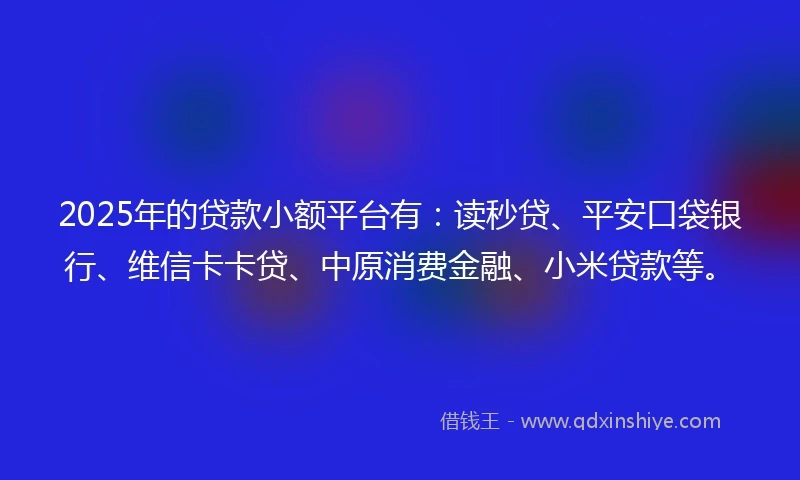2025年的贷款小额平台有：读秒贷、平安口袋银行、维信卡卡贷、中原消费金融、小米贷款等。