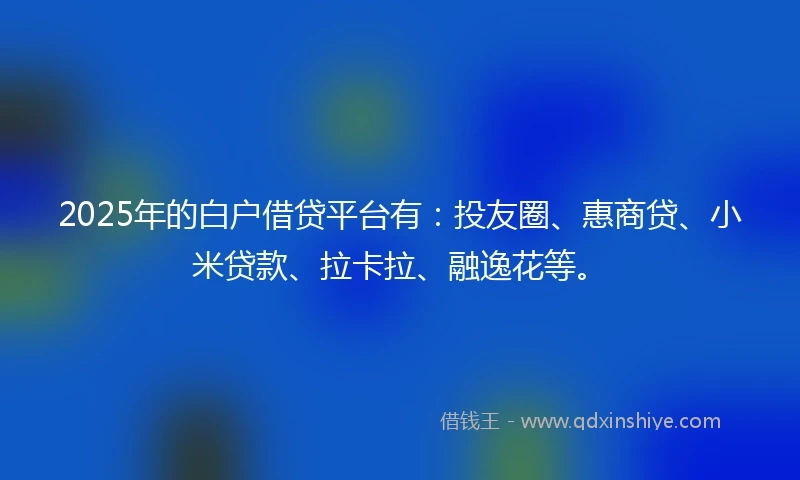 2025年的白户借贷平台有：投友圈、惠商贷、小米贷款、拉卡拉、融逸花等。