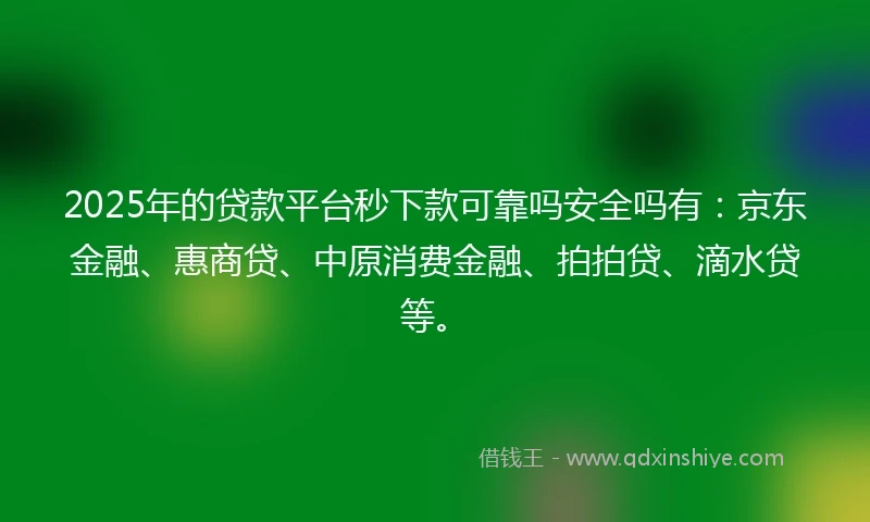 2025年的贷款平台秒下款可靠吗安全吗有：京东金融、惠商贷、中原消费金融、拍拍贷、滴水贷等。