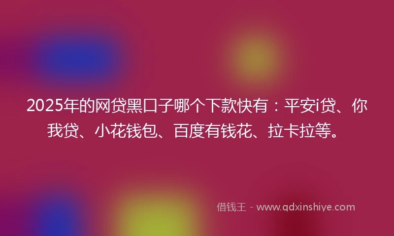 2025年的网贷黑口子哪个下款快有：平安i贷、你我贷、小花钱包、百度有钱花、拉卡拉等。