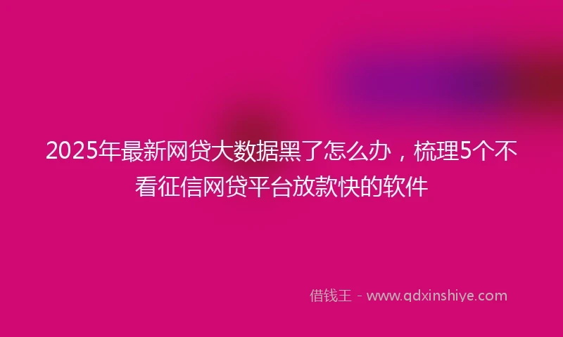2025年最新网贷大数据黑了怎么办，梳理5个不看征信网贷平台放款快的软件