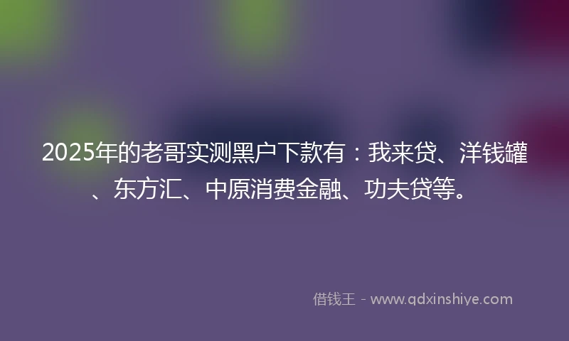 2025年的老哥实测黑户下款有:我来贷、洋钱罐、东方汇、中原消费金融、功夫贷等。