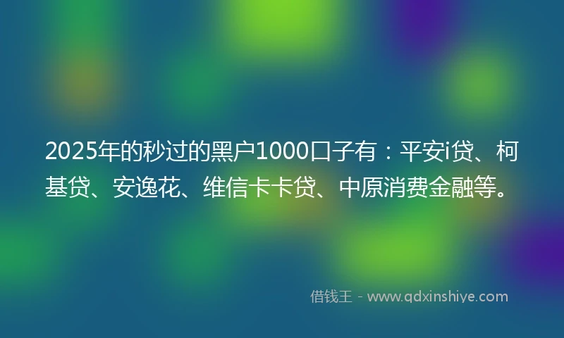 2025年的秒过的黑户1000口子有：平安i贷、柯基贷、安逸花、维信卡卡贷、中原消费金融等。