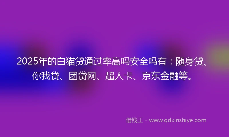 2025年的白猫贷通过率高吗安全吗有：随身贷、你我贷、团贷网、超人卡、京东金融等。