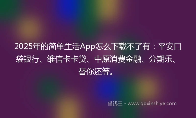 2025年的简单生活App怎么下载不了有：平安口袋银行、维信卡卡贷、中原消费金融、分期乐、替你还等。