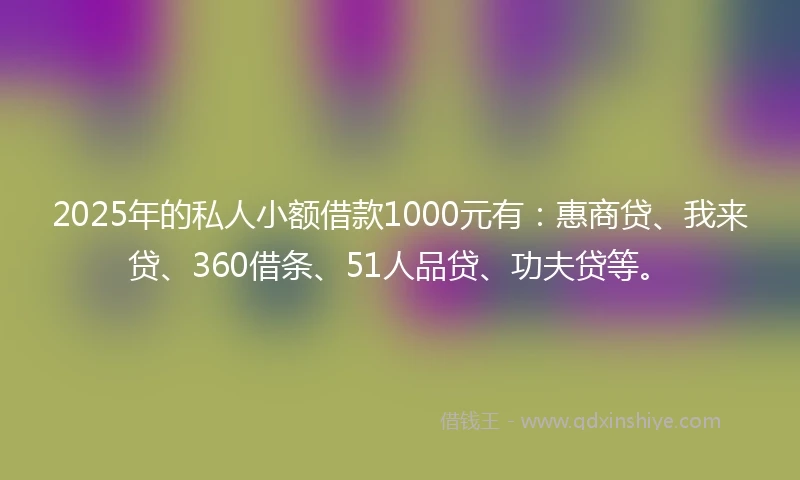 2025年的私人小额借款1000元有：惠商贷、我来贷、360借条、51人品贷、功夫贷等。