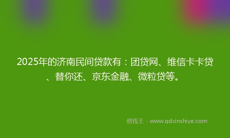 2025年的济南民间贷款有：团贷网、维信卡卡贷、替你还、京东金融、微粒贷等。