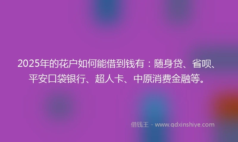 2025年的花户如何能借到钱有：随身贷、省呗、平安口袋银行、超人卡、中原消费金融等。