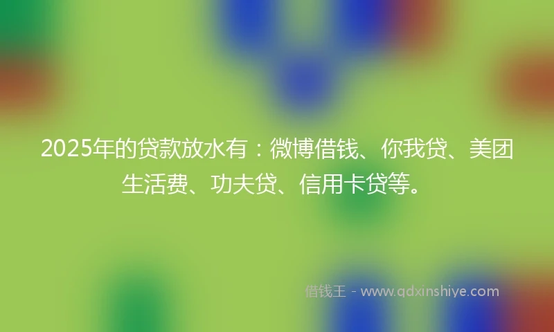 2025年的贷款放水有：微博借钱、你我贷、美团生活费、功夫贷、信用卡贷等。
