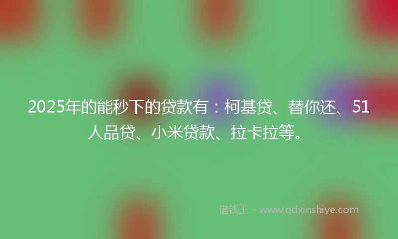2025年的能秒下的贷款有：柯基贷、替你还、51人品贷、小米贷款、拉卡拉等。