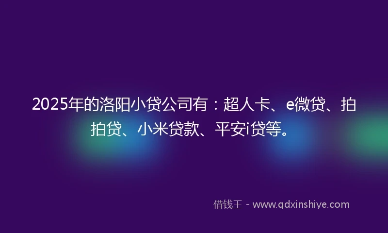 2025年的洛阳小贷公司有：超人卡、e微贷、拍拍贷、小米贷款、平安i贷等。