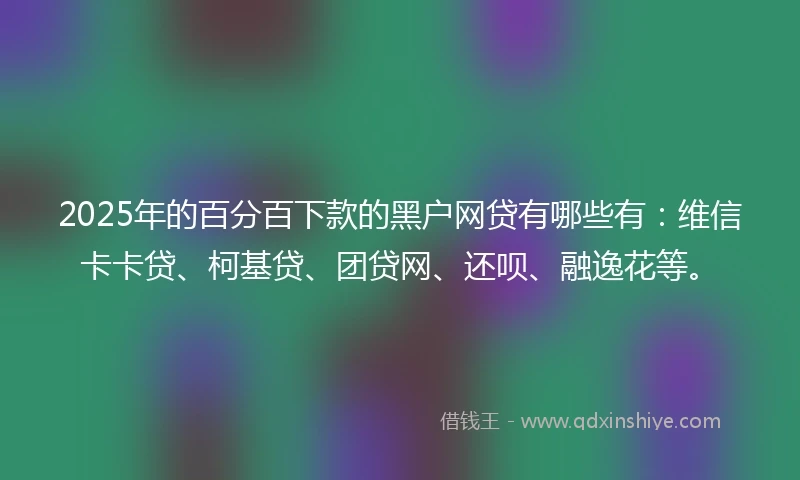 2025年的百分百下款的黑户网贷有哪些有：维信卡卡贷、柯基贷、团贷网、还呗、融逸花等。