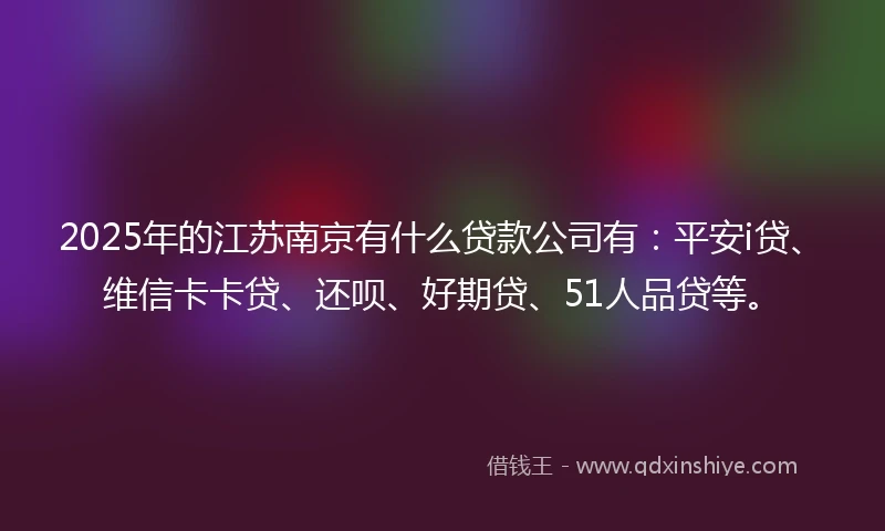 2025年的江苏南京有什么贷款公司有：平安i贷、维信卡卡贷、还呗、好期贷、51人品贷等。
