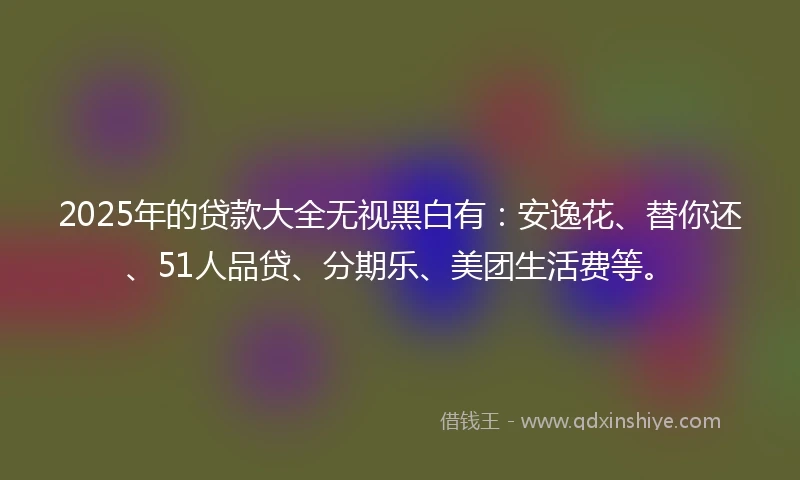 2025年的贷款大全无视黑白有：安逸花、替你还、51人品贷、分期乐、美团生活费等。
