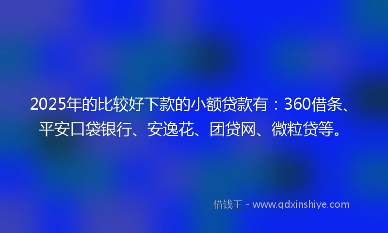 2025年的比较好下款的小额贷款有：360借条、平安口袋银行、安逸花、团贷网、微粒贷等。