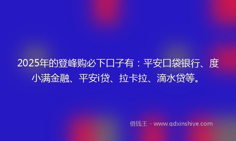 2025年的登峰购必下口子有：平安口袋银行、度小满金融、平安i贷、拉卡拉、滴水贷等。