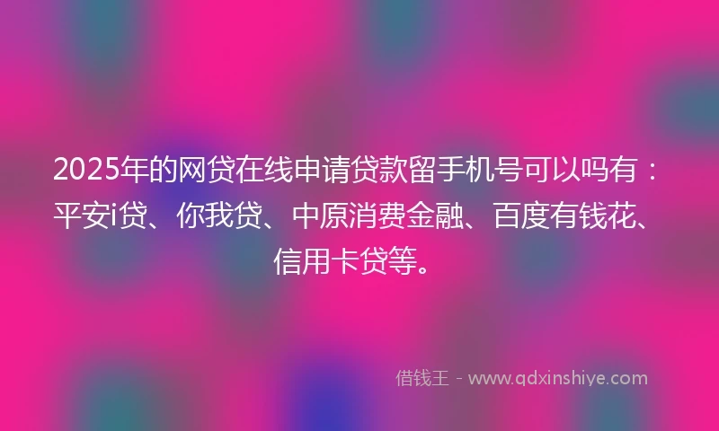 2025年的网贷在线申请贷款留手机号可以吗有：平安i贷、你我贷、中原消费金融、百度有钱花、信用卡贷等。