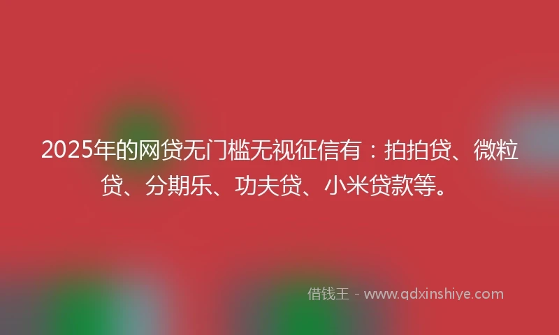 2025年的网贷无门槛无视征信有：拍拍贷、微粒贷、分期乐、功夫贷、小米贷款等。