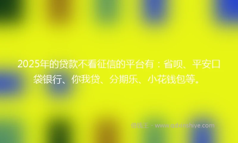 2025年的贷款不看征信的平台有：省呗、平安口袋银行、你我贷、分期乐、小花钱包等。