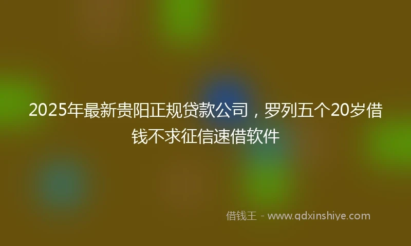 2025年最新贵阳正规贷款公司，罗列五个20岁借钱不求征信速借软件