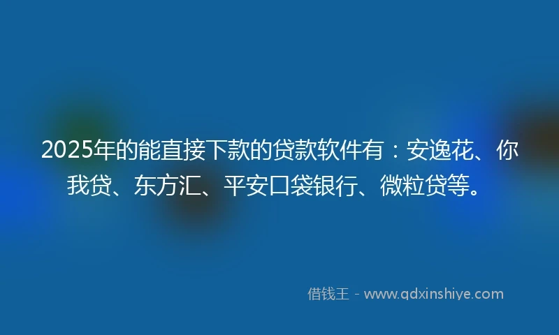 2025年的能直接下款的贷款软件有：安逸花、你我贷、东方汇、平安口袋银行、微粒贷等。