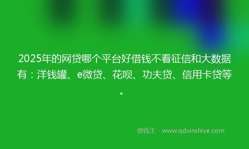 2025年的网贷哪个平台好借钱不看征信和大数据有：洋钱罐、e微贷、花呗、功夫贷、信用卡贷等。