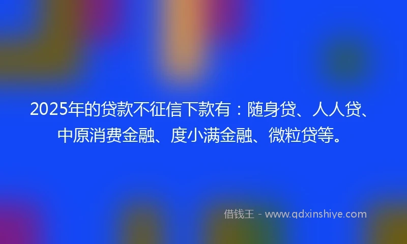 2025年的贷款不征信下款有：随身贷、人人贷、中原消费金融、度小满金融、微粒贷等。