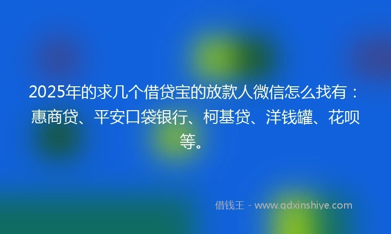 2025年的求几个借贷宝的放款人微信怎么找有：惠商贷、平安口袋银行、柯基贷、洋钱罐、花呗等。