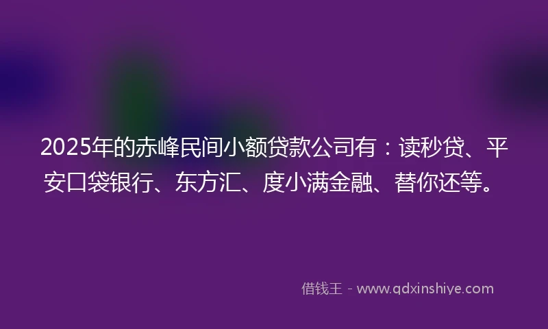 2025年的赤峰民间小额贷款公司有：读秒贷、平安口袋银行、东方汇、度小满金融、替你还等。