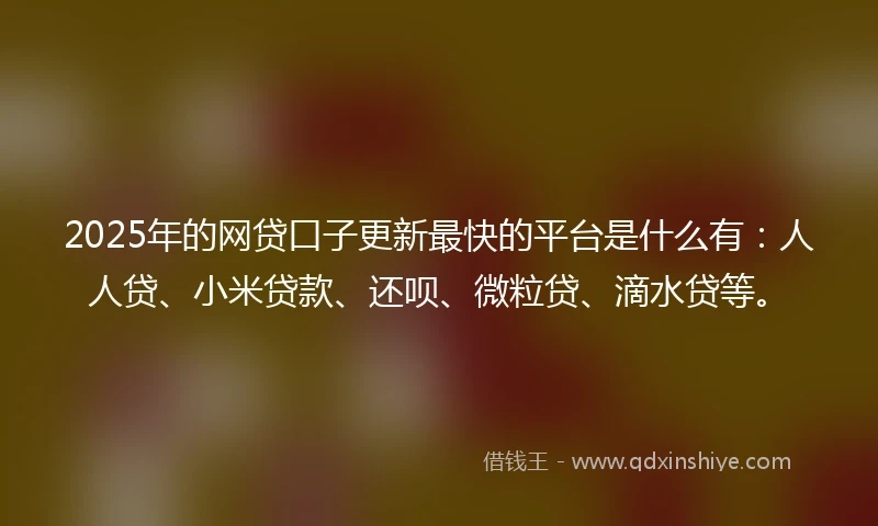 2025年的网贷口子更新最快的平台是什么有：人人贷、小米贷款、还呗、微粒贷、滴水贷等。