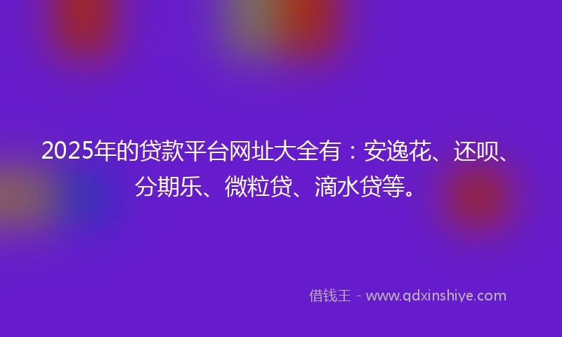2025年的贷款平台网址大全有:安逸花、还呗、分期乐、微粒贷、滴水贷等。