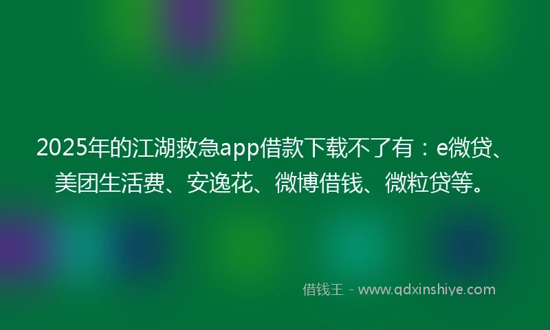 2025年的江湖救急app借款下载不了有：e微贷、美团生活费、安逸花、微博借钱、微粒贷等。