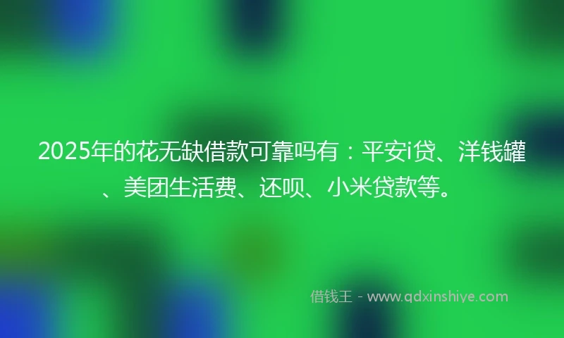 2025年的花无缺借款可靠吗有:平安i贷、洋钱罐、美团生活费、还呗、小米贷款等。