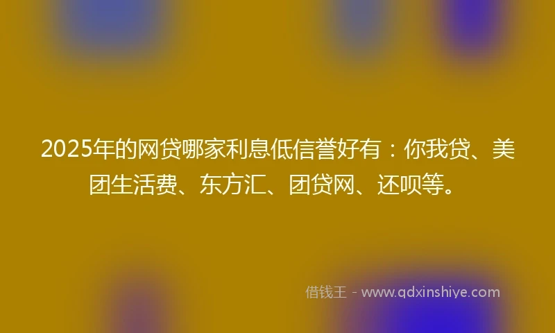 2025年的网贷哪家利息低信誉好有：你我贷、美团生活费、东方汇、团贷网、还呗等。