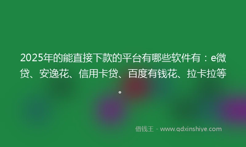 2025年的能直接下款的平台有哪些软件有：e微贷、安逸花、信用卡贷、百度有钱花、拉卡拉等。