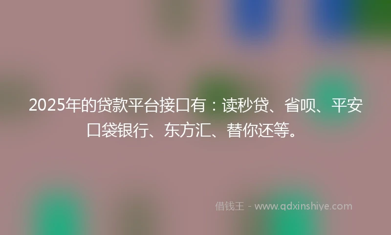 2025年的贷款平台接口有：读秒贷、省呗、平安口袋银行、东方汇、替你还等。