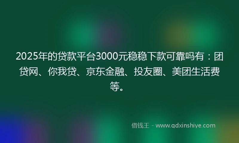 2025年的贷款平台3000元稳稳下款可靠吗有：团贷网、你我贷、京东金融、投友圈、美团生活费等。