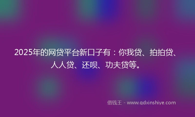 2025年的网贷平台新口子有：你我贷、拍拍贷、人人贷、还呗、功夫贷等。