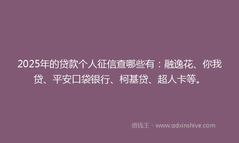 2025年的贷款个人征信查哪些有：融逸花、你我贷、平安口袋银行、柯基贷、超人卡等。