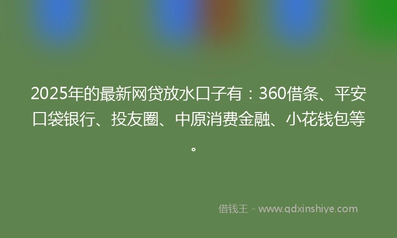2025年的最新网贷放水口子有：360借条、平安口袋银行、投友圈、中原消费金融、小花钱包等。