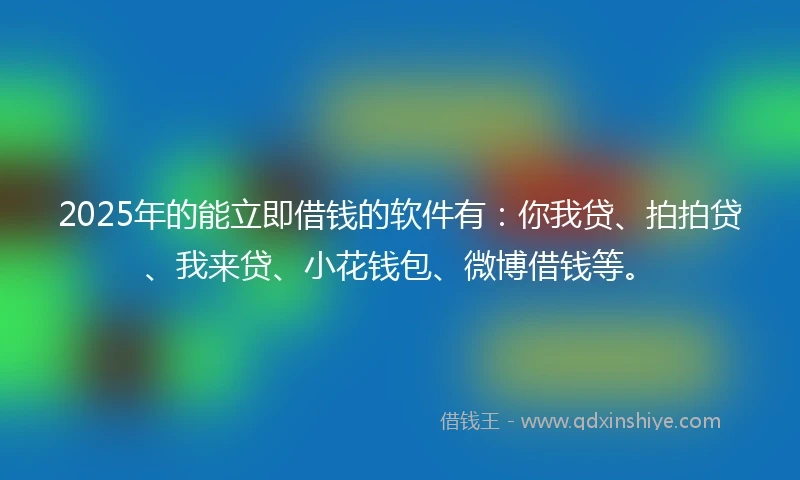 2025年的能立即借钱的软件有：你我贷、拍拍贷、我来贷、小花钱包、微博借钱等。