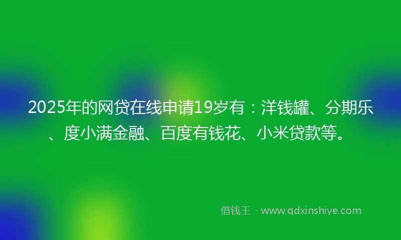 2025年的网贷在线申请19岁有:洋钱罐、分期乐、度小满金融、百度有钱花、小米贷款等。
