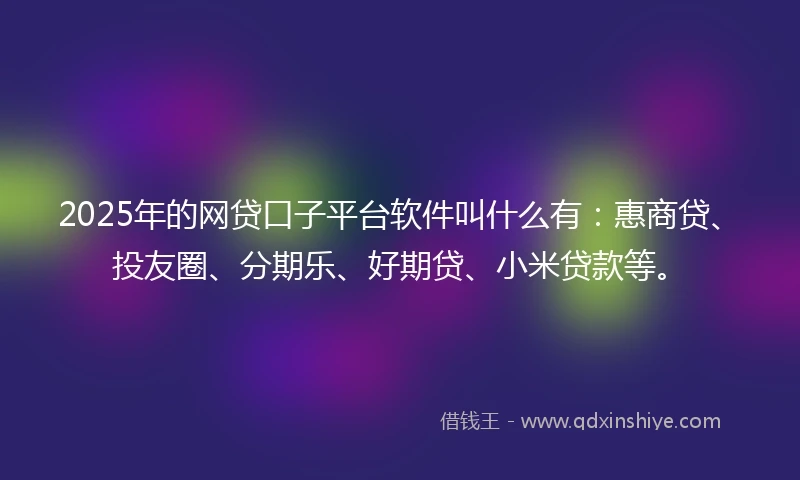 2025年的网贷口子平台软件叫什么有：惠商贷、投友圈、分期乐、好期贷、小米贷款等。