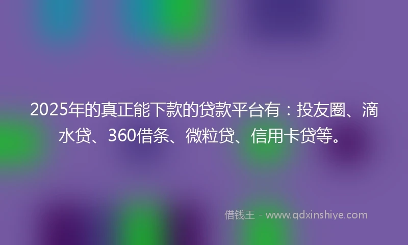 2025年的真正能下款的贷款平台有：投友圈、滴水贷、360借条、微粒贷、信用卡贷等。