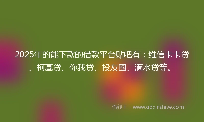 2025年的能下款的借款平台贴吧有：维信卡卡贷、柯基贷、你我贷、投友圈、滴水贷等。